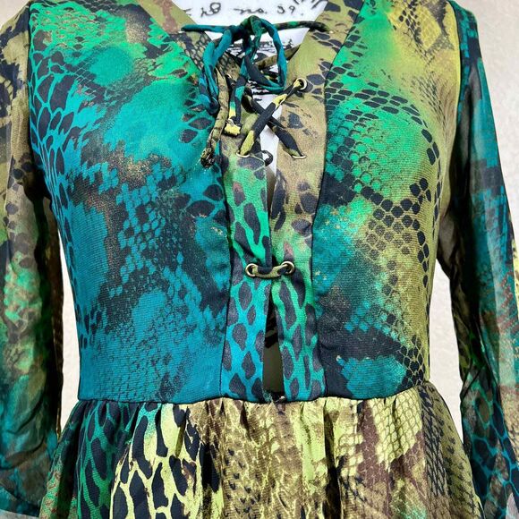 Romeo and Juliet couture green snake print colorful dress sz S boho hippie retro - Picture 7 of 16